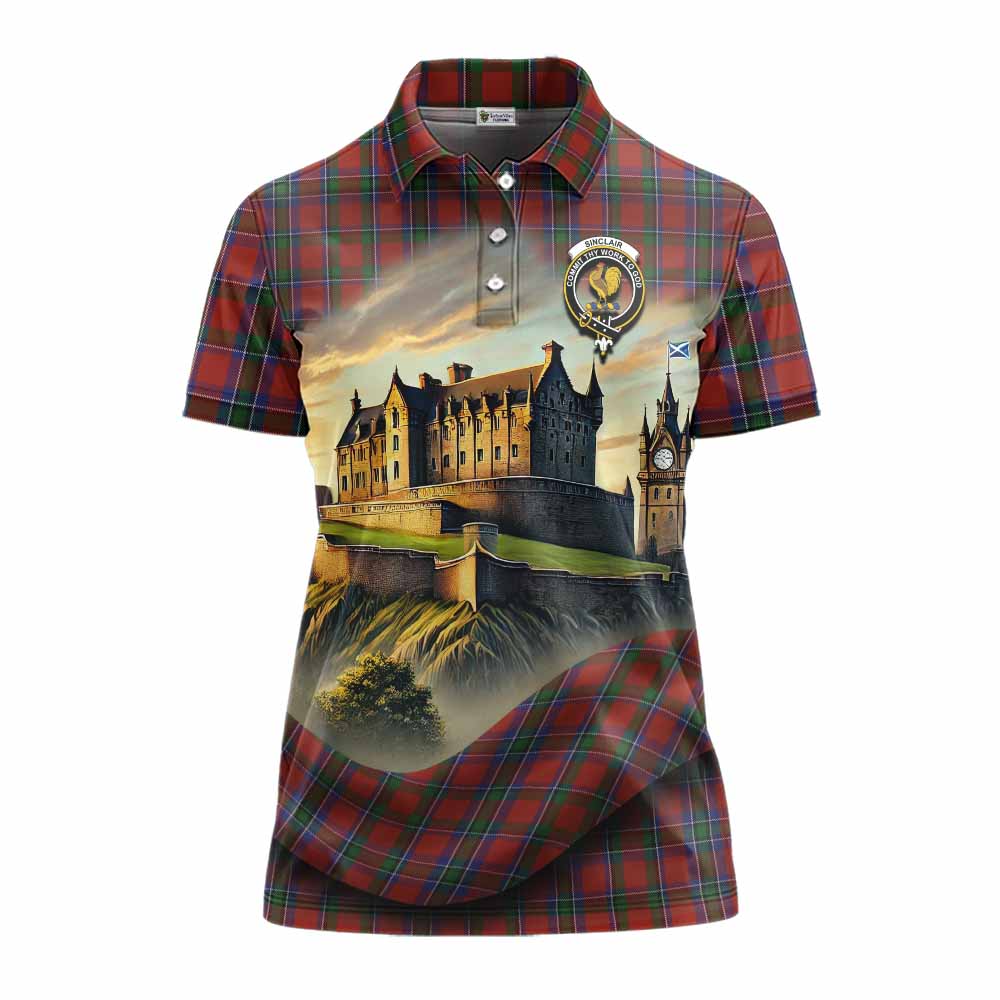Tartan Vibes Clothing Sinclair Tartan Family Crest Women's Polo Shirt with Scottish Ancient Castle Stype