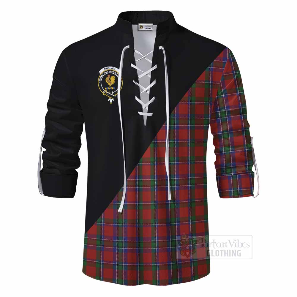Tartan Vibes Clothing Sinclair Tartan Ghillie Kilt Shirt with Family Crest and Military Logo Style