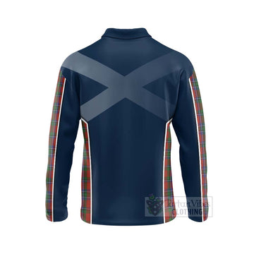 Sinclair Tartan Long Sleeve Polo Shirt with Family Crest and Scottish Thistle Vibes Sport Style