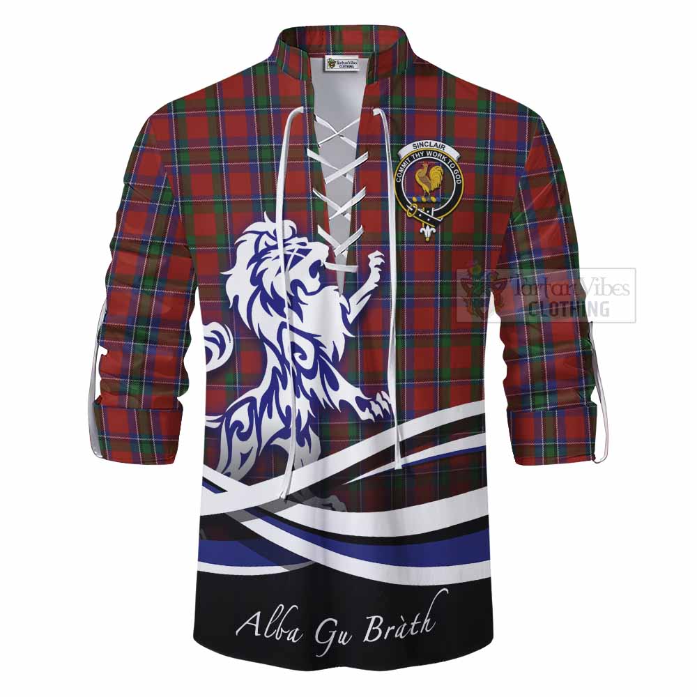Tartan Vibes Clothing Sinclair Tartan Ghillie Kilt Shirt with Alba Gu Brath Regal Lion Emblem