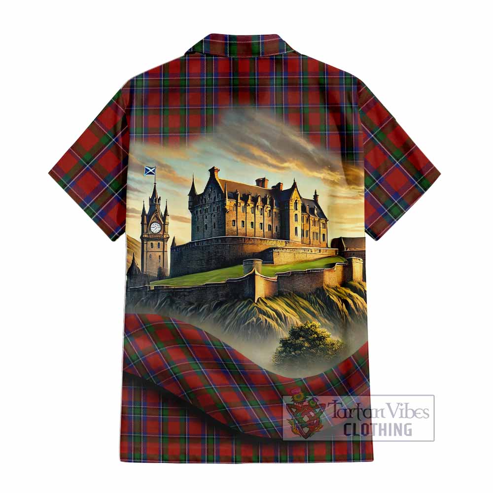 Tartan Vibes Clothing Sinclair Tartan Family Crest Short Sleeve Button Shirt with Scottish Ancient Castle Style