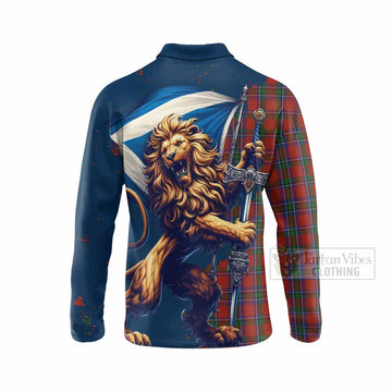 Sinclair Tartan Family Crest Long Sleeve Polo Shirt with Scottish Majestic Lion