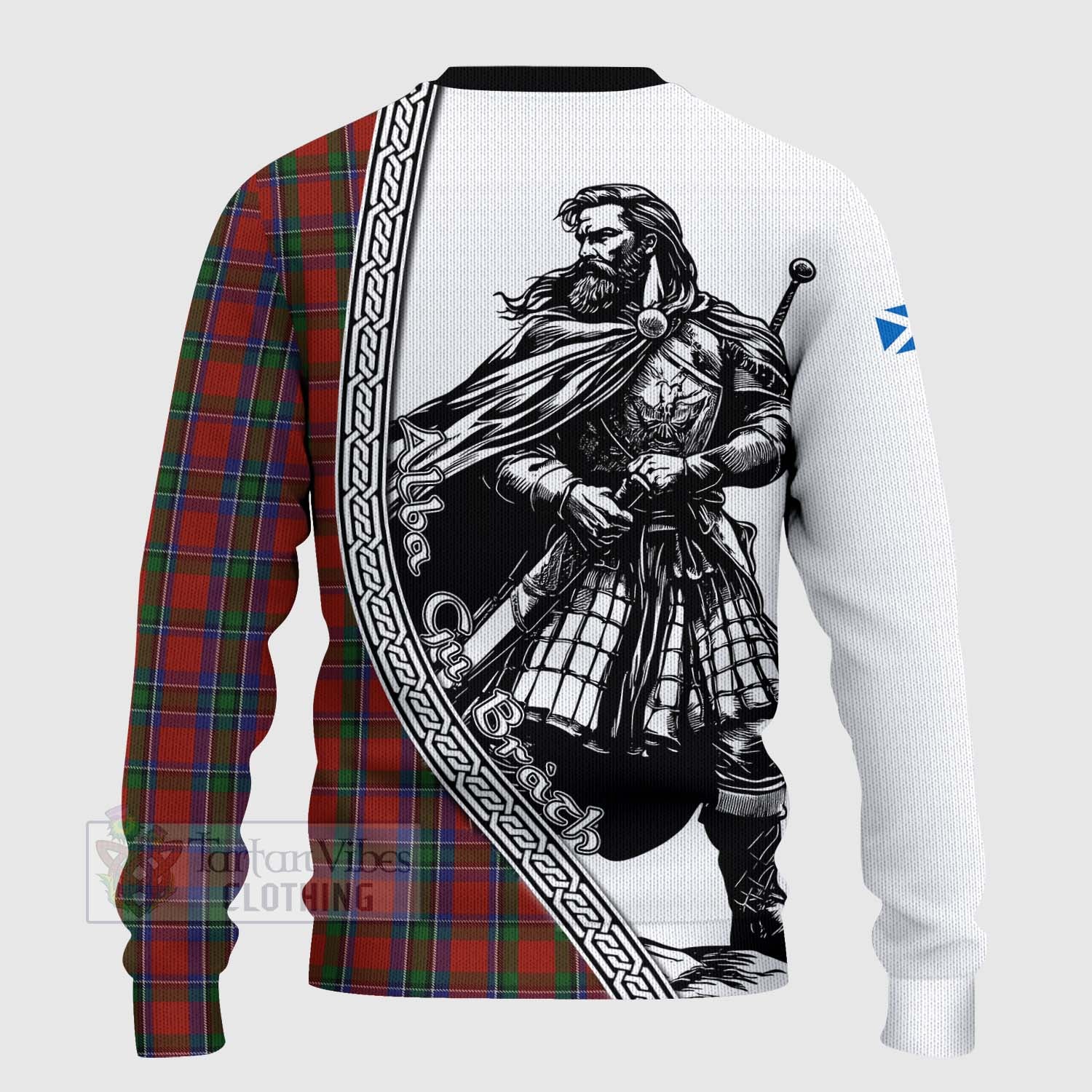 Tartan Vibes Clothing Sinclair Tartan Clan Crest Knitted Sweater with Highlander Warrior Celtic Style