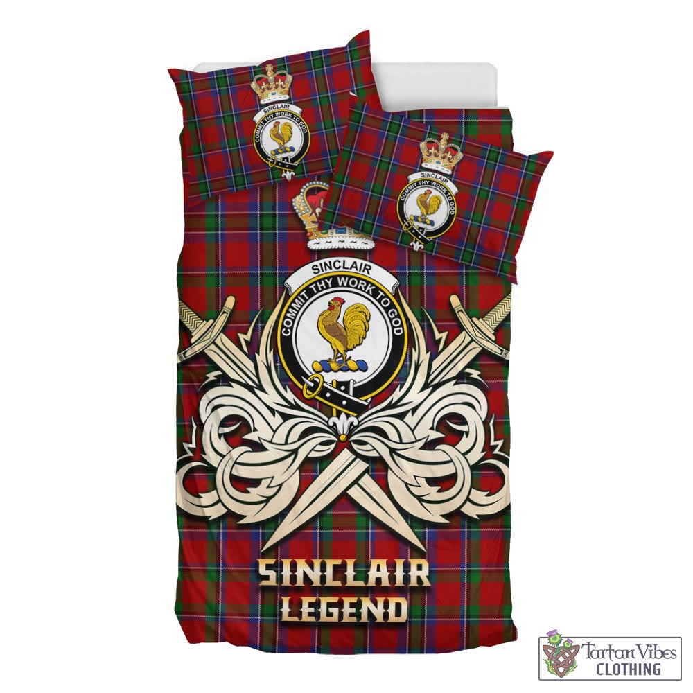 Tartan Vibes Clothing Sinclair Tartan Bedding Set with Clan Crest and the Golden Sword of Courageous Legacy