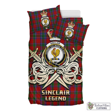 Sinclair Tartan Bedding Set with Clan Crest and the Golden Sword of Courageous Legacy