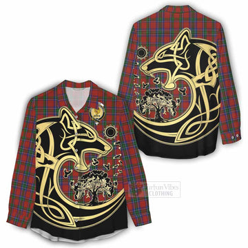Tartan Vibes Clothing Sinclair Tartan Women's Casual Shirt with Family Crest Celtic Wolf Style