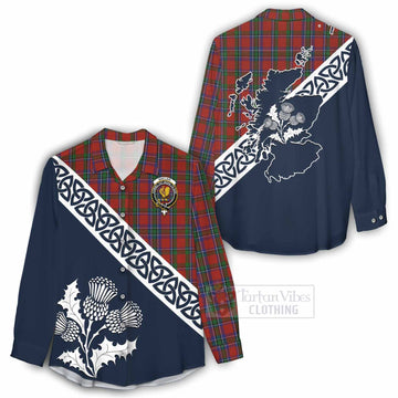 Tartan Vibes Clothing Sinclair Tartan Women's Casual Shirt Featuring Thistle and Scotland Map