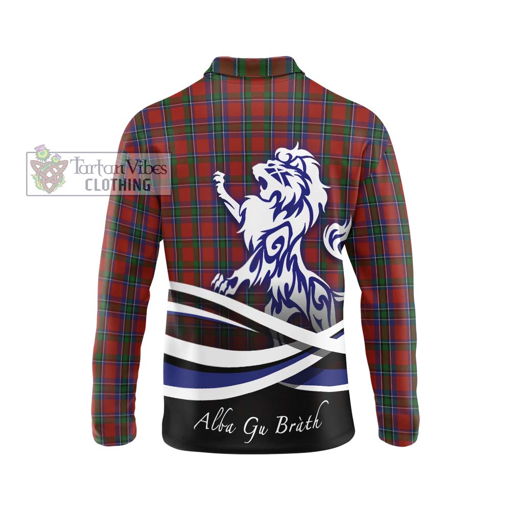 Sinclair Tartan Long Sleeve Polo Shirt with Alba Gu Brath Regal Lion Emblem - Tartanvibesclothing Shop