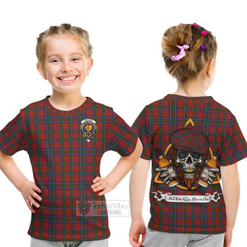 Tartan Vibes Clothing Sinclair Tartan Kid T-Shirt with Family Crest and Bearded Skull Holding Bottles of Whiskey