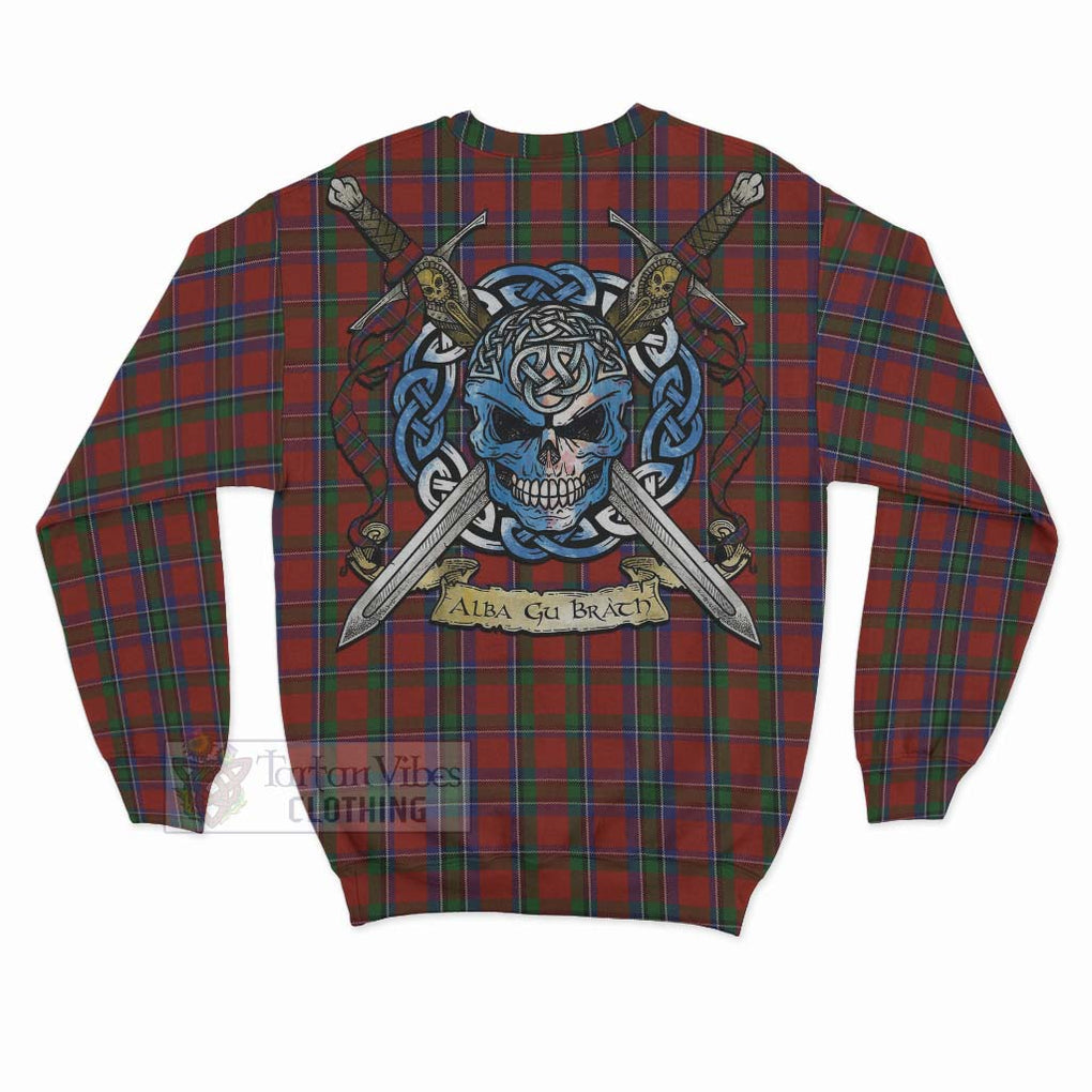 Tartan Vibes Clothing Sinclair Tartan Sweatshirt with Family Crest Celtic Skull Style