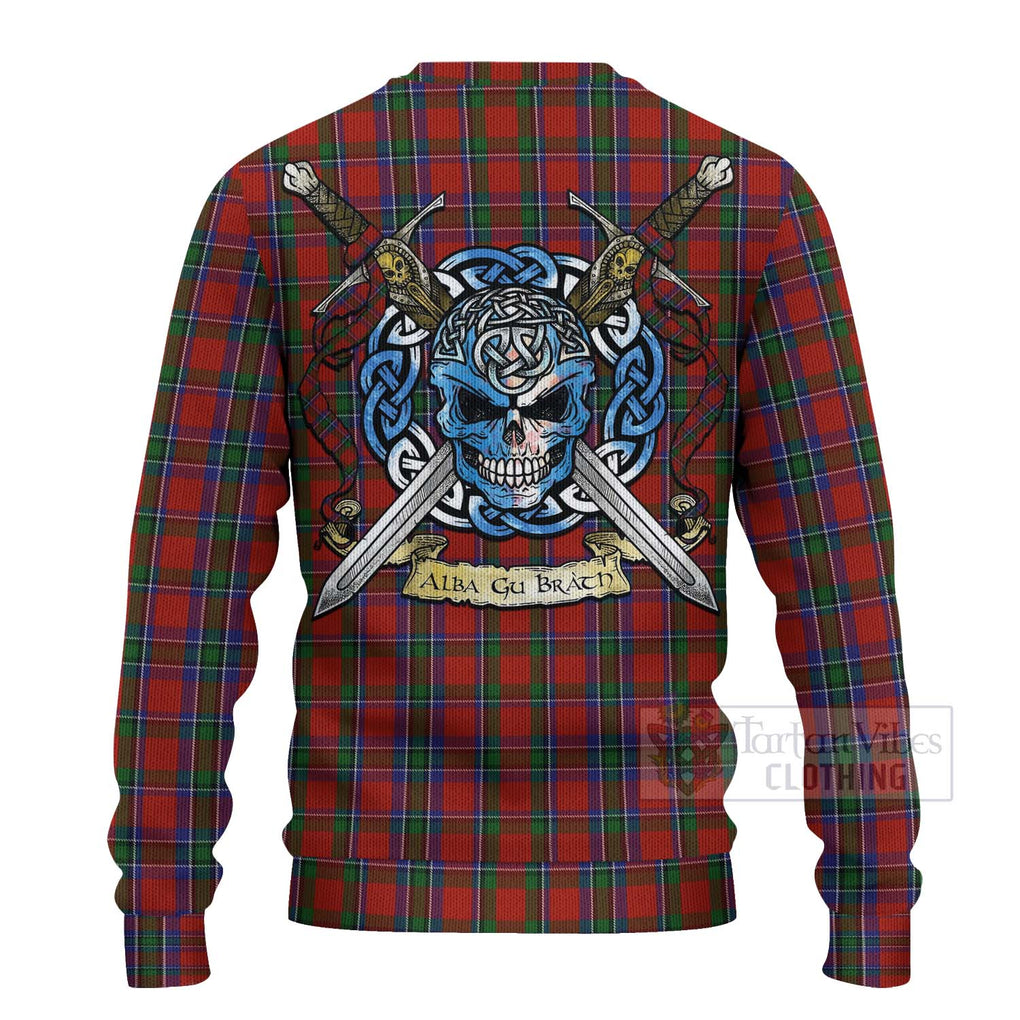 Tartan Vibes Clothing Sinclair Tartan Knitted Sweater with Family Crest Celtic Skull Style