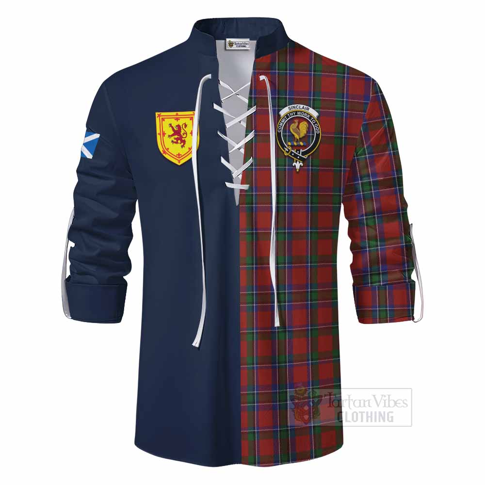 Sinclair Tartan Ghillie Kilt Shirt Alba with Scottish Lion Royal Arm Half Style