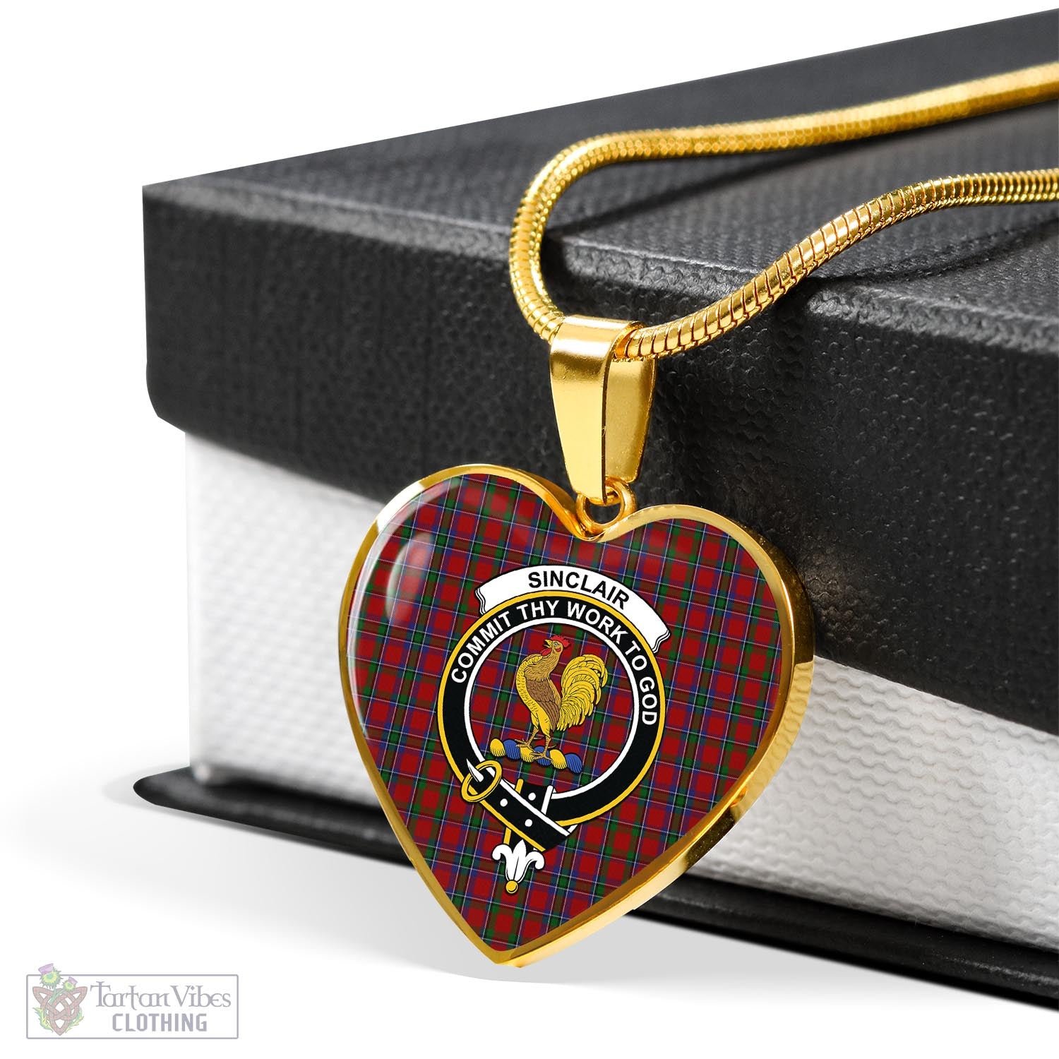 Tartan Vibes Clothing Sinclair Tartan Heart Necklace with Family Crest