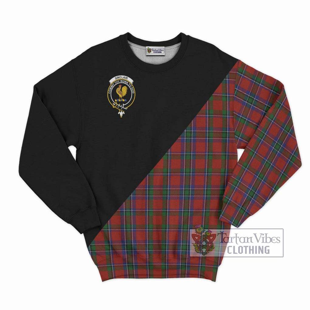 Sinclair Tartan Sweatshirt with Family Crest and Military Logo Style - Tartanvibesclothing Shop