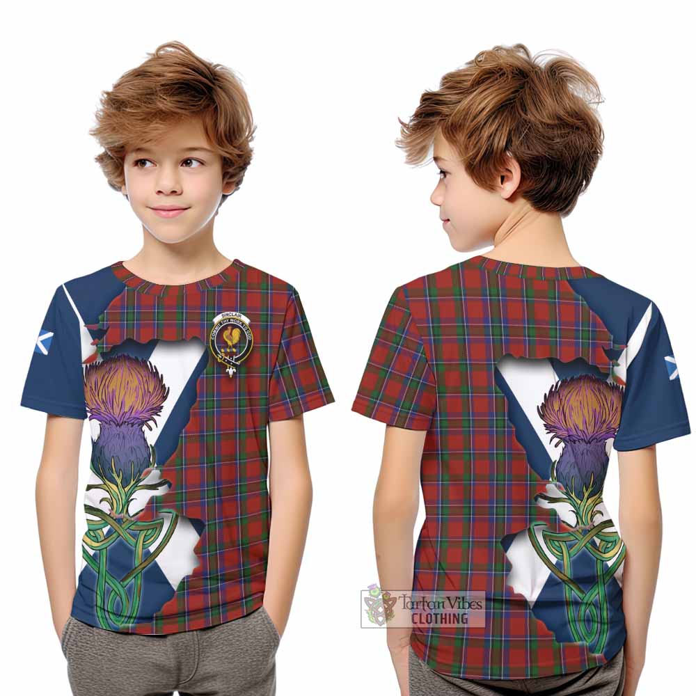 Tartan Vibes Clothing Sinclair Tartan Family Crest Kid T-Shirt Scottish Thistle Celtic Inspired
