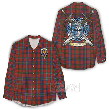 Tartan Vibes Clothing Sinclair Tartan Women's Casual Shirt with Family Crest Celtic Skull Style