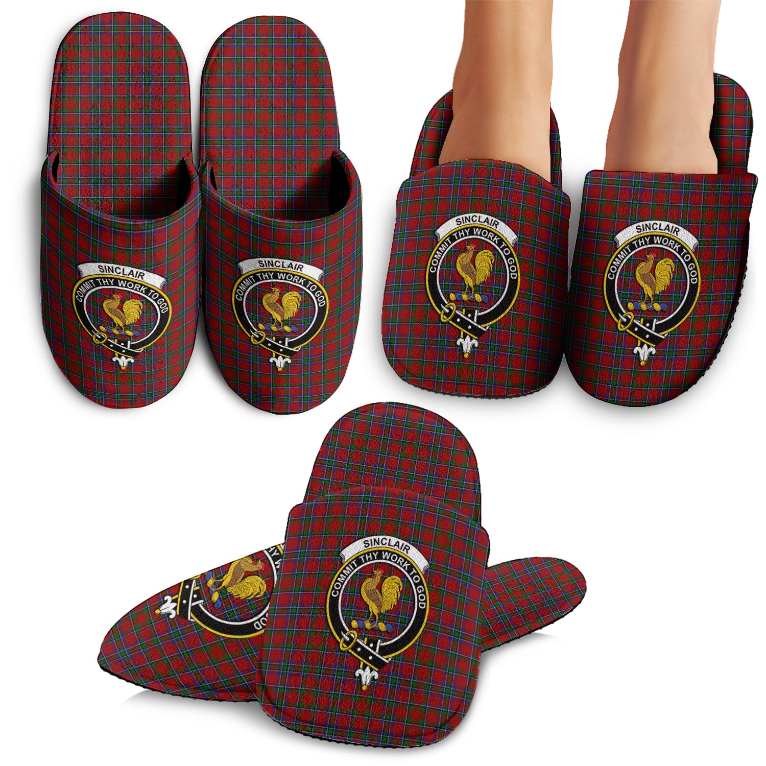 Sinclair Tartan Home Slippers with Family Crest - Tartanvibesclothing Shop