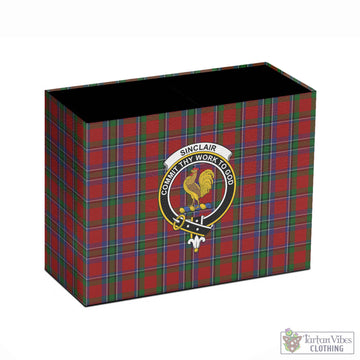 Sinclair Tartan Pen Holder with Family Crest