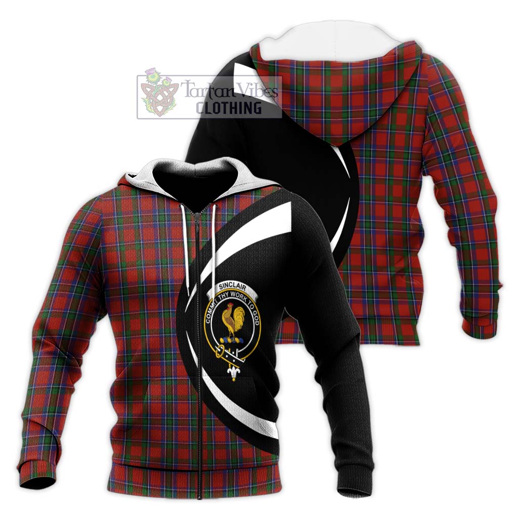 Sinclair Tartan Knitted Hoodie with Family Crest Circle Style Unisex Knitted Zip Hoodie - Tartan Vibes Clothing