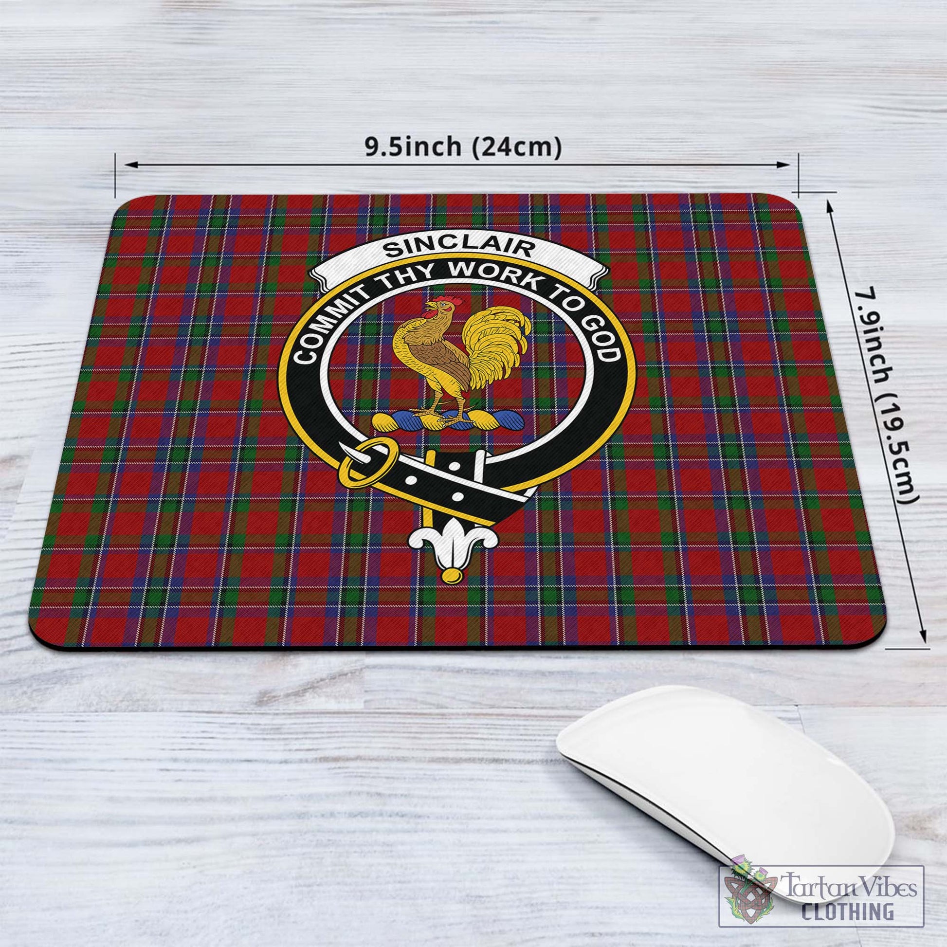 Tartan Vibes Clothing Sinclair Tartan Mouse Pad with Family Crest