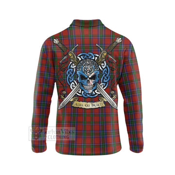 Sinclair Tartan Long Sleeve Polo Shirt with Family Crest Celtic Skull Style