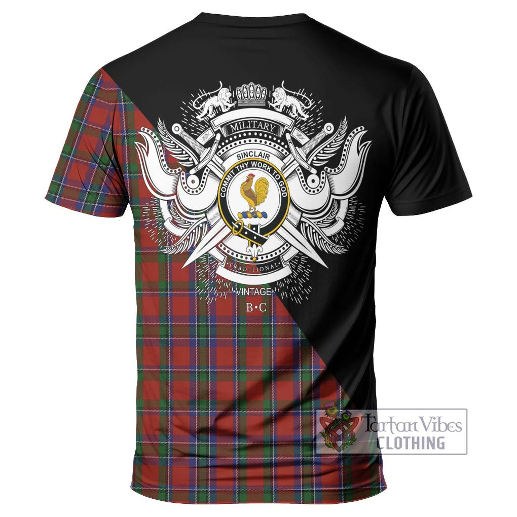 Sinclair Tartan T-Shirt with Family Crest and Military Logo Style - Tartanvibesclothing Shop