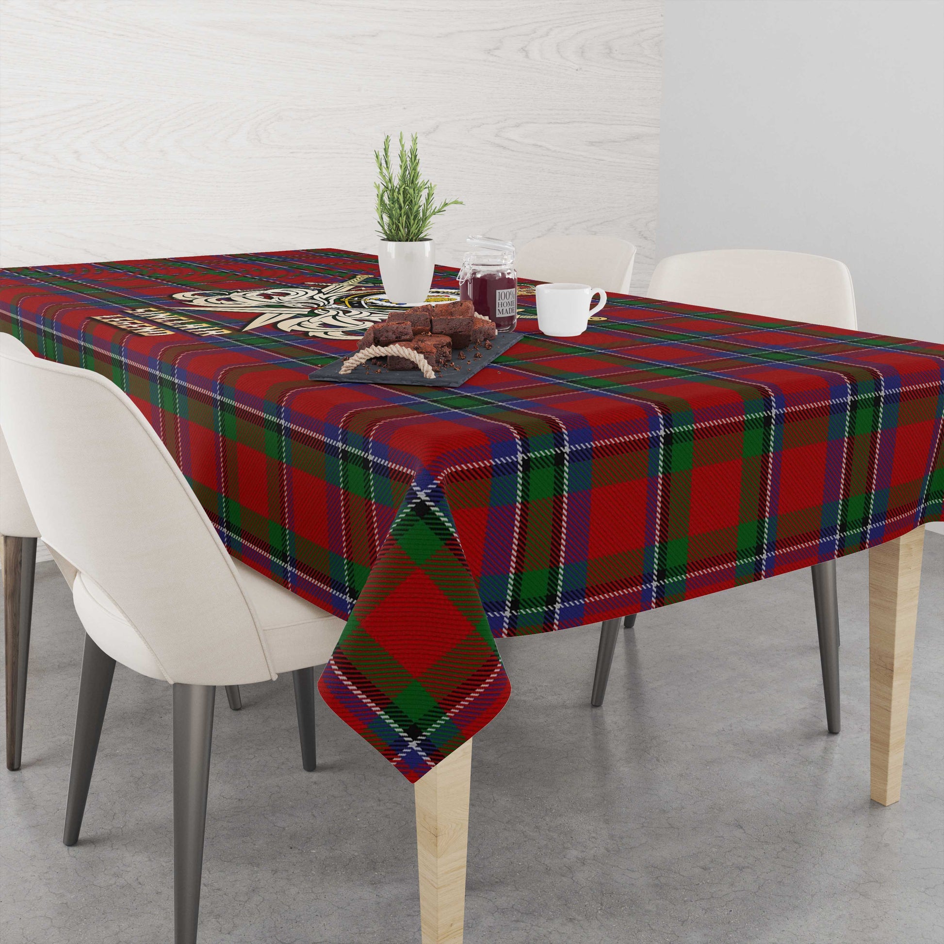 Tartan Vibes Clothing Sinclair Tartan Tablecloth with Clan Crest and the Golden Sword of Courageous Legacy