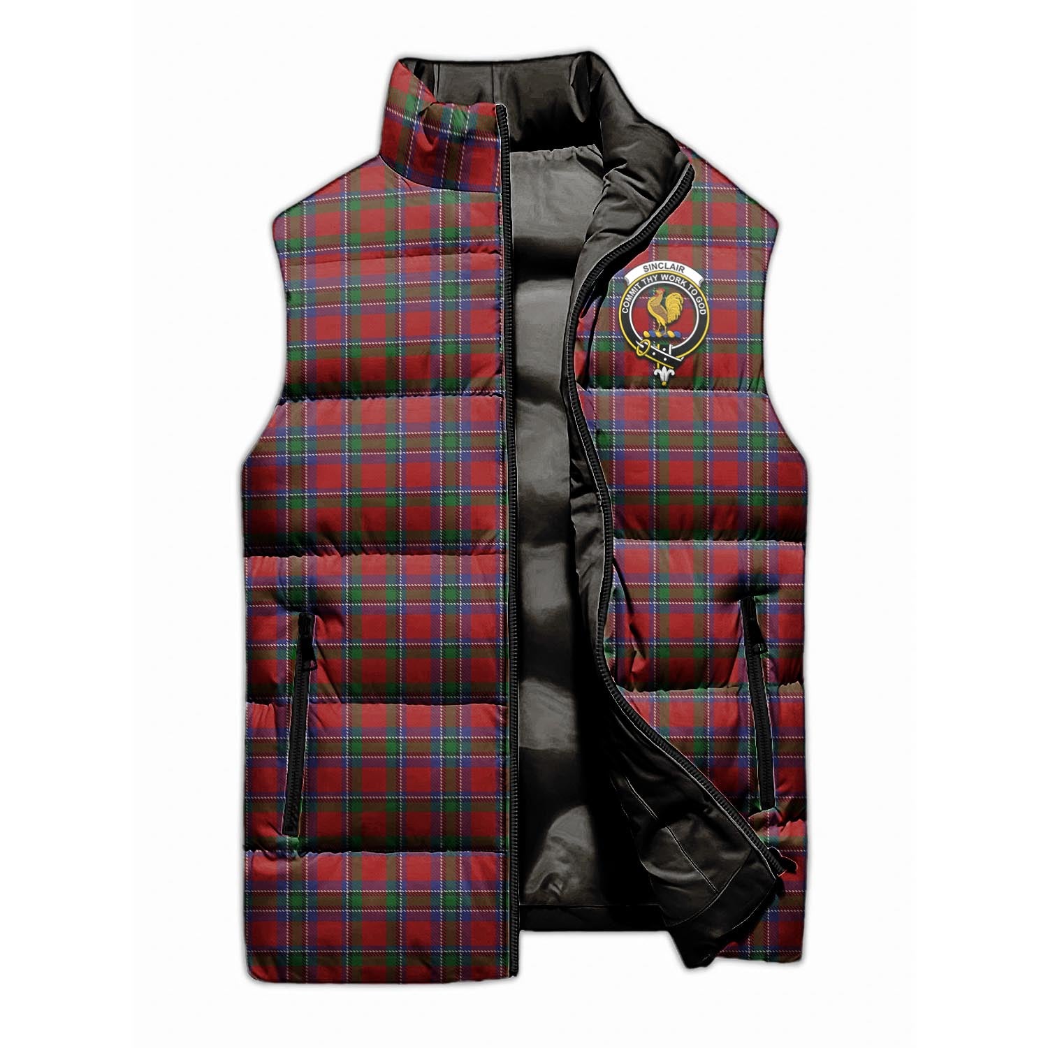 Sinclair Tartan Sleeveless Puffer Jacket with Family Crest - Tartanvibesclothing