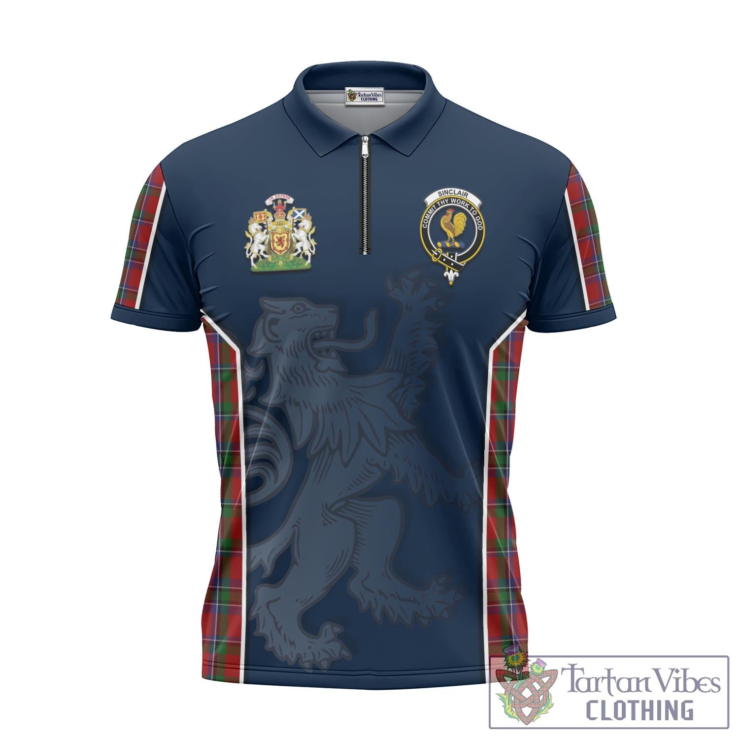 Tartan Vibes Clothing Sinclair Tartan Zipper Polo Shirt with Family Crest and Lion Rampant Vibes Sport Style