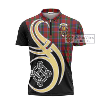 Sinclair Tartan Zipper Polo Shirt with Family Crest and Celtic Symbol Style