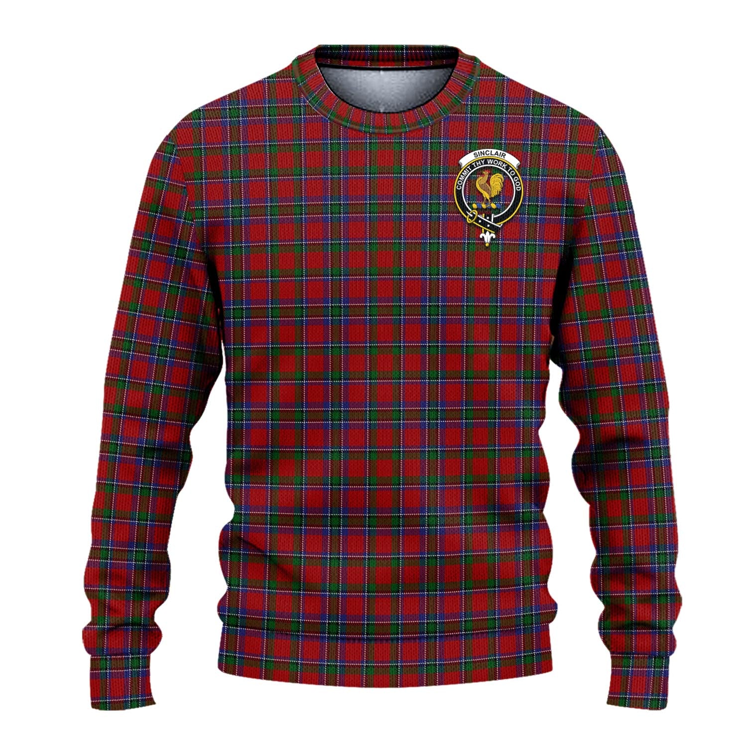 Sinclair Tartan Knitted Sweater with Family Crest - Tartanvibesclothing