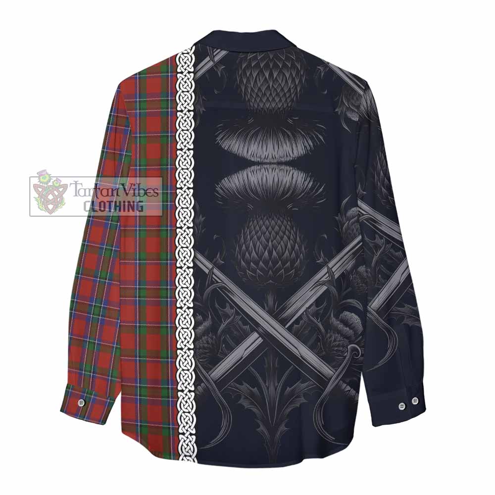Tartan Vibes Clothing Sinclair Tartan Women's Casual Shirt with Family Crest Cross Sword Thistle Celtic Vibes