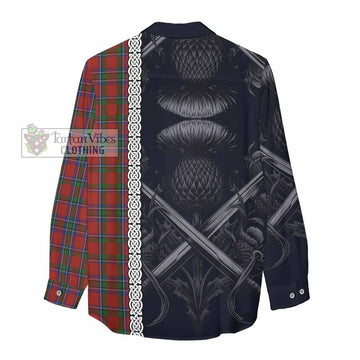 Tartan Vibes Clothing Sinclair Tartan Women's Casual Shirt with Family Crest Cross Sword Thistle Celtic Vibes