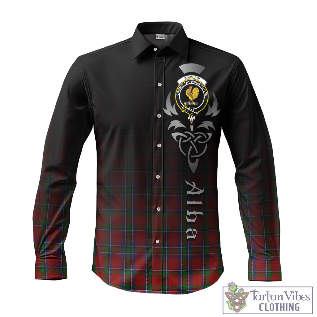 Sinclair Tartan Long Sleeve Button Up Featuring Alba Gu Brath Family Crest Celtic Inspired - Tartan Vibes Clothing