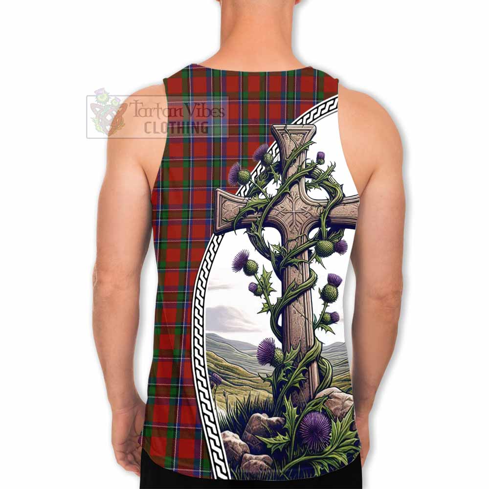 Tartan Vibes Clothing Sinclair Tartan Men's Tank Top with Family Crest and St. Andrew's Cross Accented by Thistle Vines