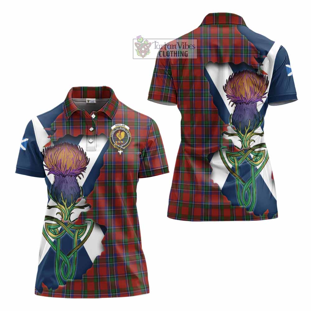 Tartan Vibes Clothing Sinclair Tartan Family Crest Women's Polo Shirt Scottish Thistle Celtic Inspired