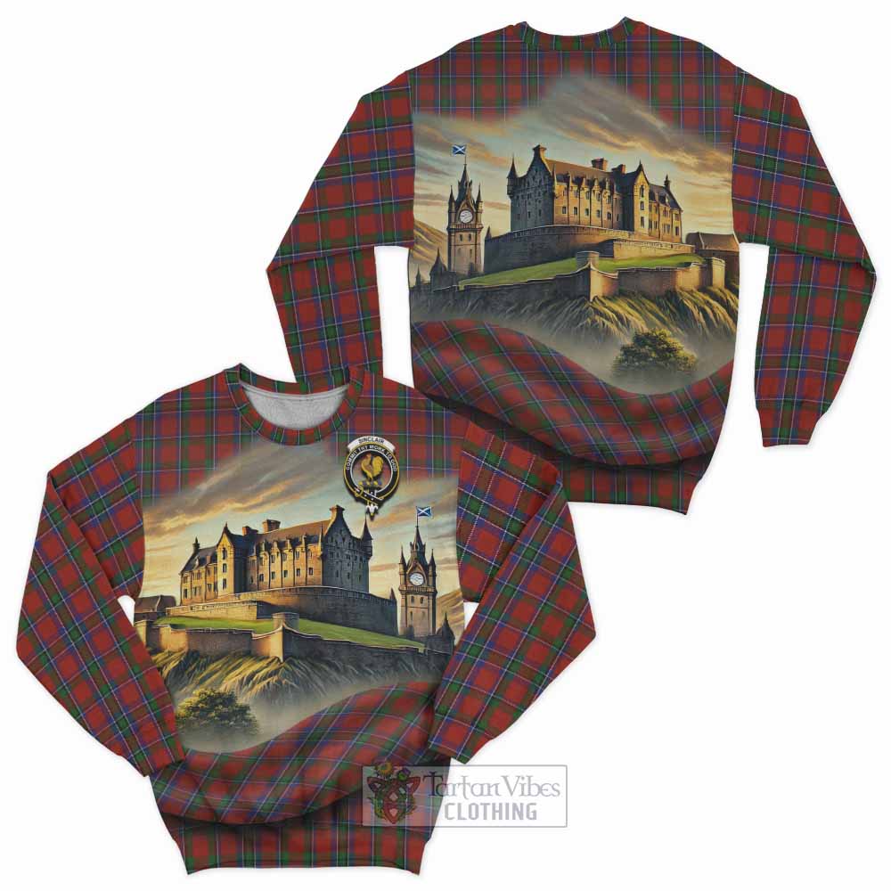 Tartan Vibes Clothing Sinclair Tartan Family Crest Sweatshirt with Scottish Ancient Castle Style