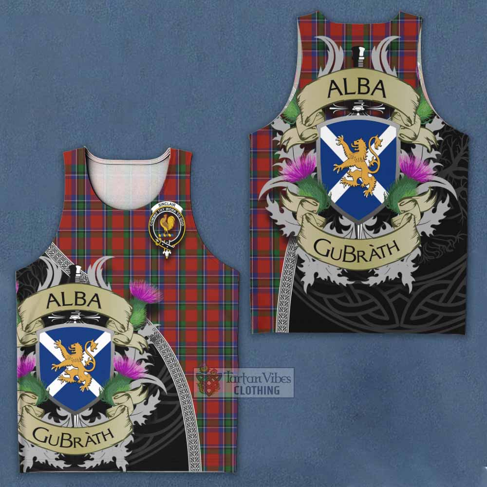 Tartan Vibes Clothing Sinclair Tartan Family Crest Men's Tank Top Lion Rampant Royal Thistle Shield Celtic Inspired