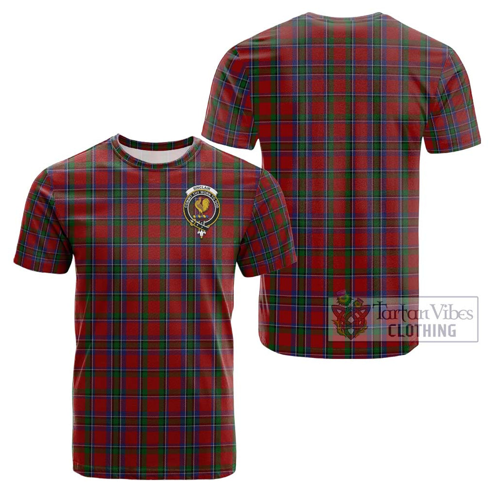 Sinclair Tartan Cotton T-Shirt with Family Crest - Tartan Vibes Clothing