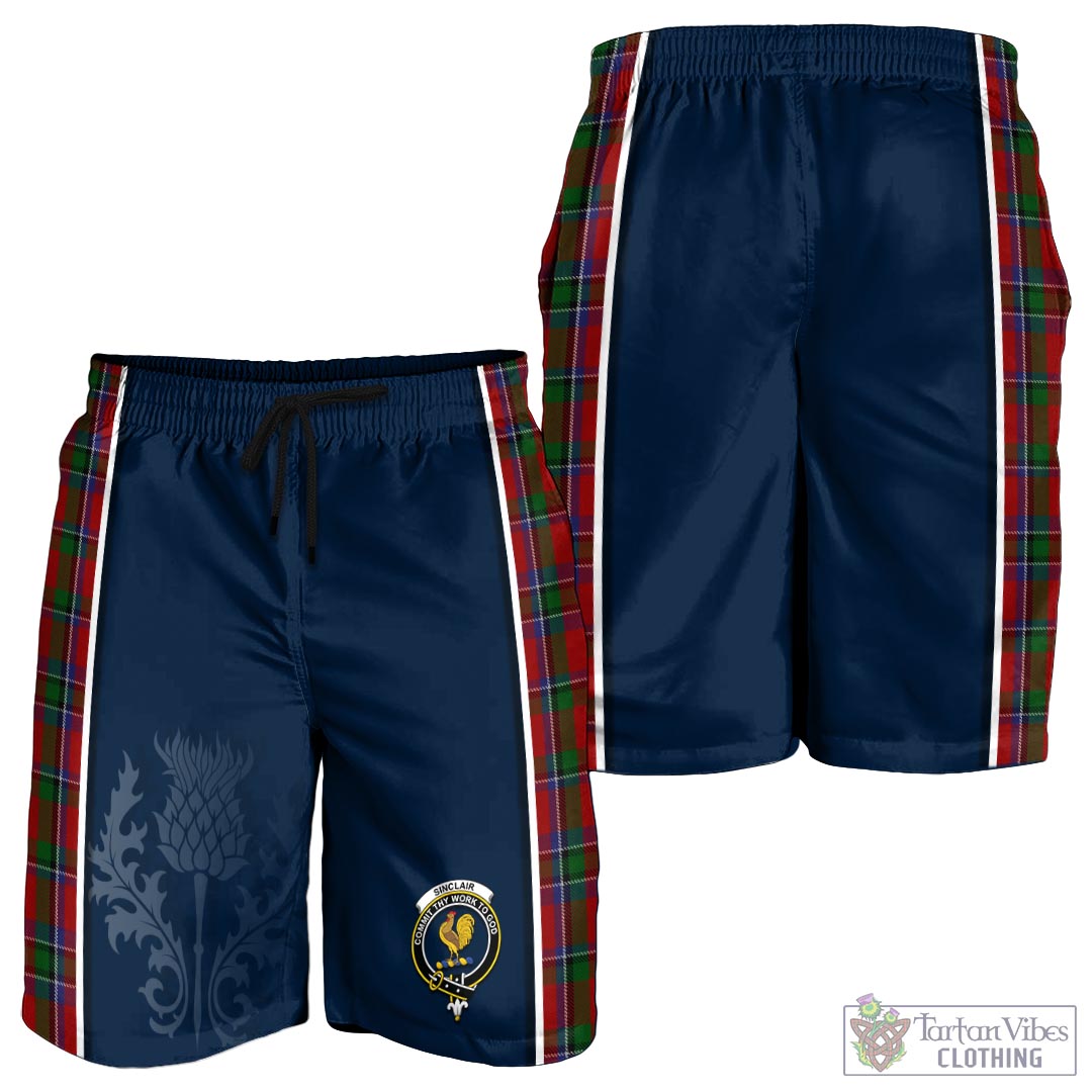 Tartan Vibes Clothing Sinclair Tartan Men's Shorts with Family Crest and Scottish Thistle Vibes Sport Style