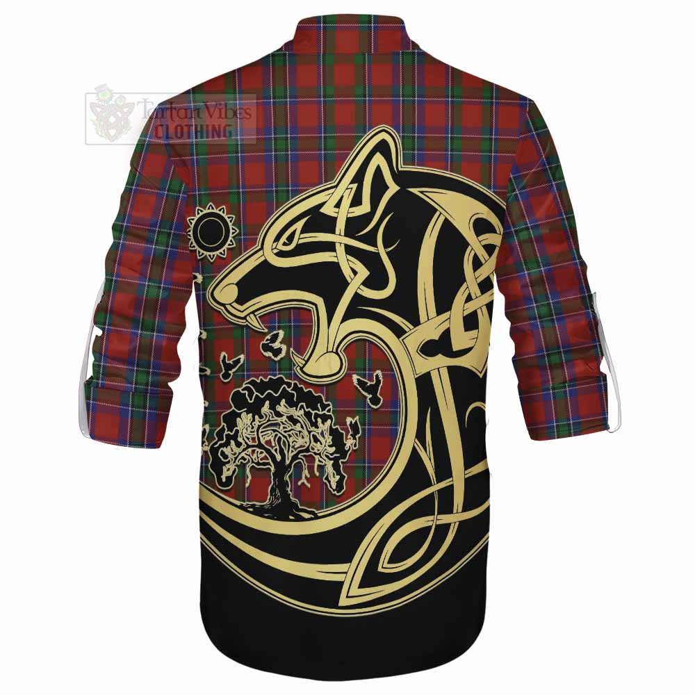 Tartan Vibes Clothing Sinclair Tartan Ghillie Kilt Shirt with Family Crest Celtic Wolf Style
