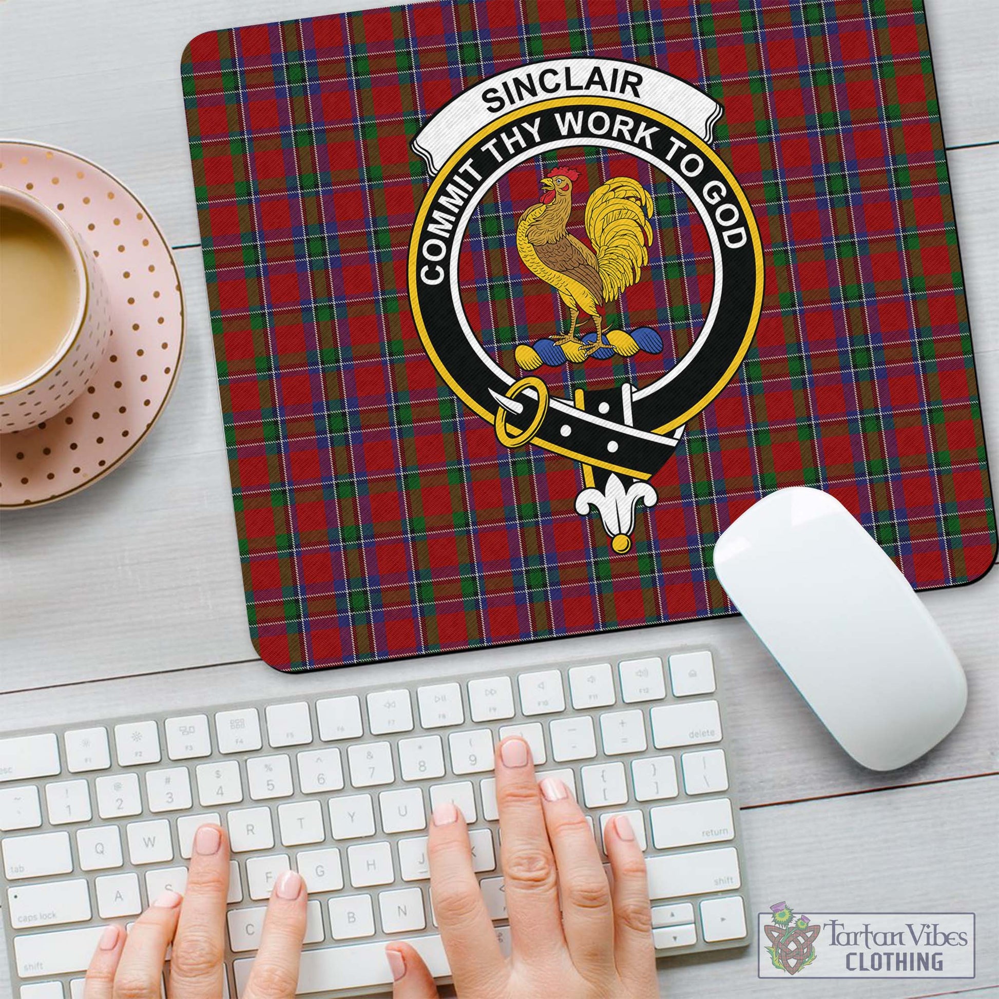 Tartan Vibes Clothing Sinclair Tartan Mouse Pad with Family Crest