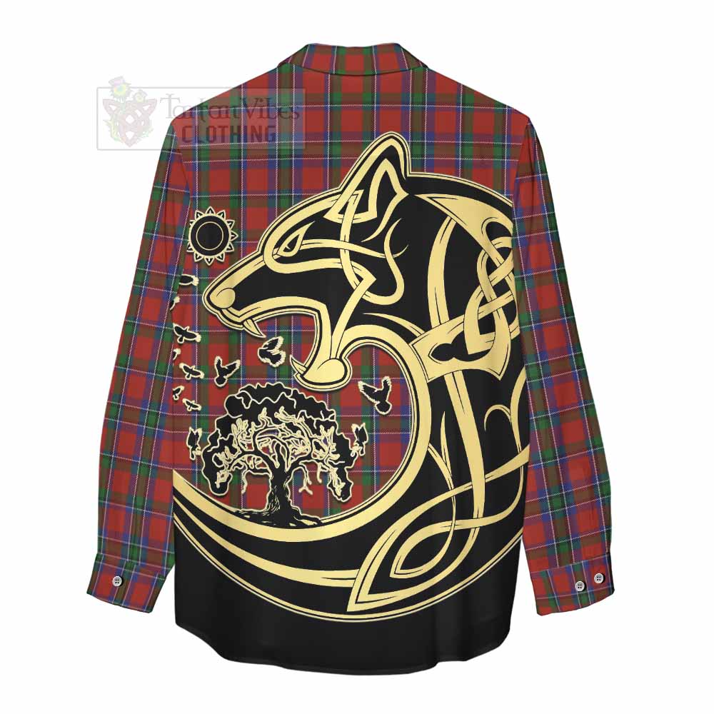 Tartan Vibes Clothing Sinclair Tartan Women's Casual Shirt with Family Crest Celtic Wolf Style