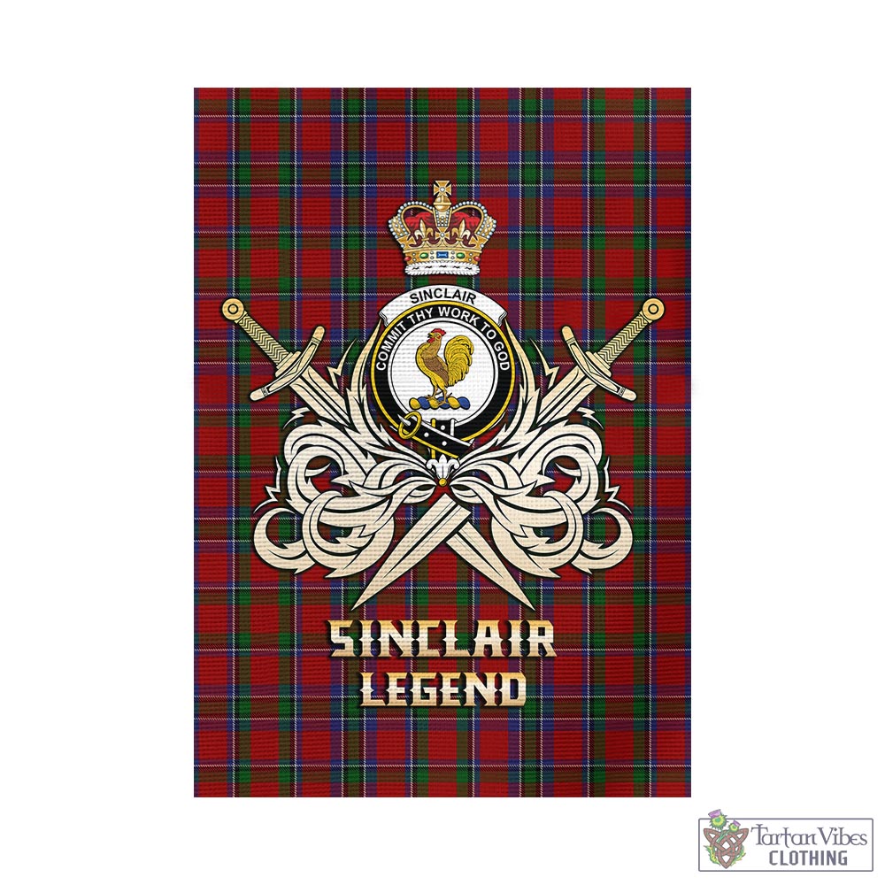 Sinclair Tartan Garden Flag with Clan Crest and the Golden Sword of Courageous Legacy - Tartan Vibes Clothing