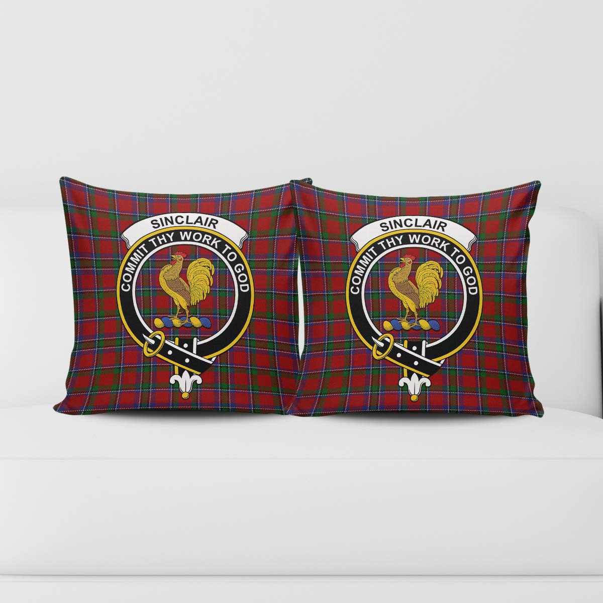 Sinclair Tartan Pillow Cover with Family Crest - Tartanvibesclothing