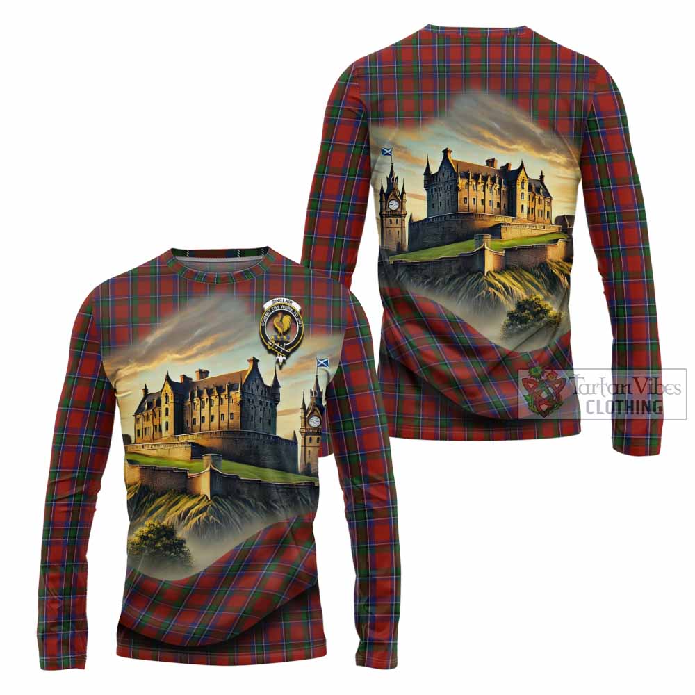 Tartan Vibes Clothing Sinclair Tartan Family Crest Long Sleeve T-Shirt with Scottish Ancient Castle Style