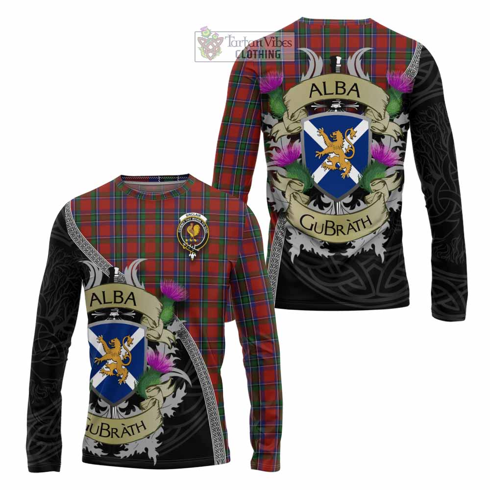 Tartan Vibes Clothing Sinclair Tartan Family Crest Long Sleeve T-Shirt Lion Rampant Royal Thistle Shield Celtic Inspired