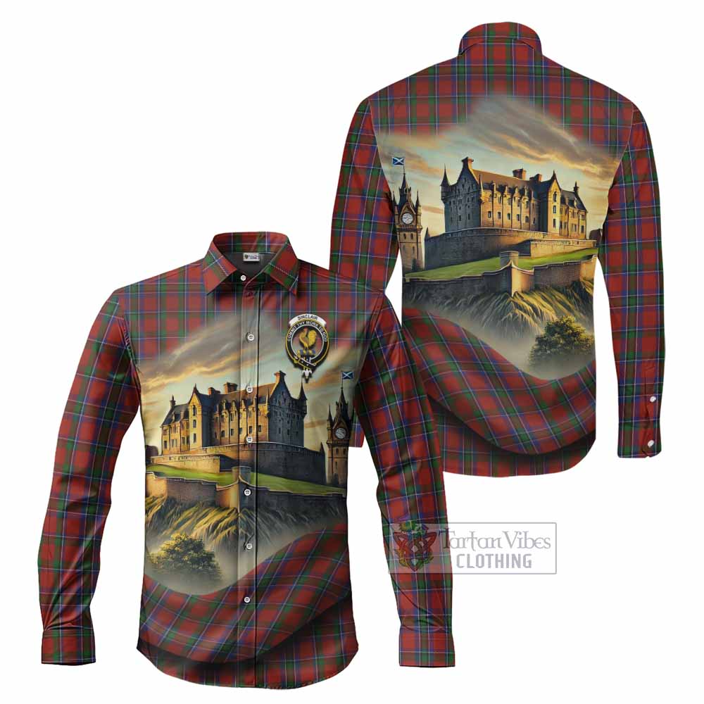 Tartan Vibes Clothing Sinclair Tartan Family Crest Long Sleeve Button Shirt with Scottish Ancient Castle Style