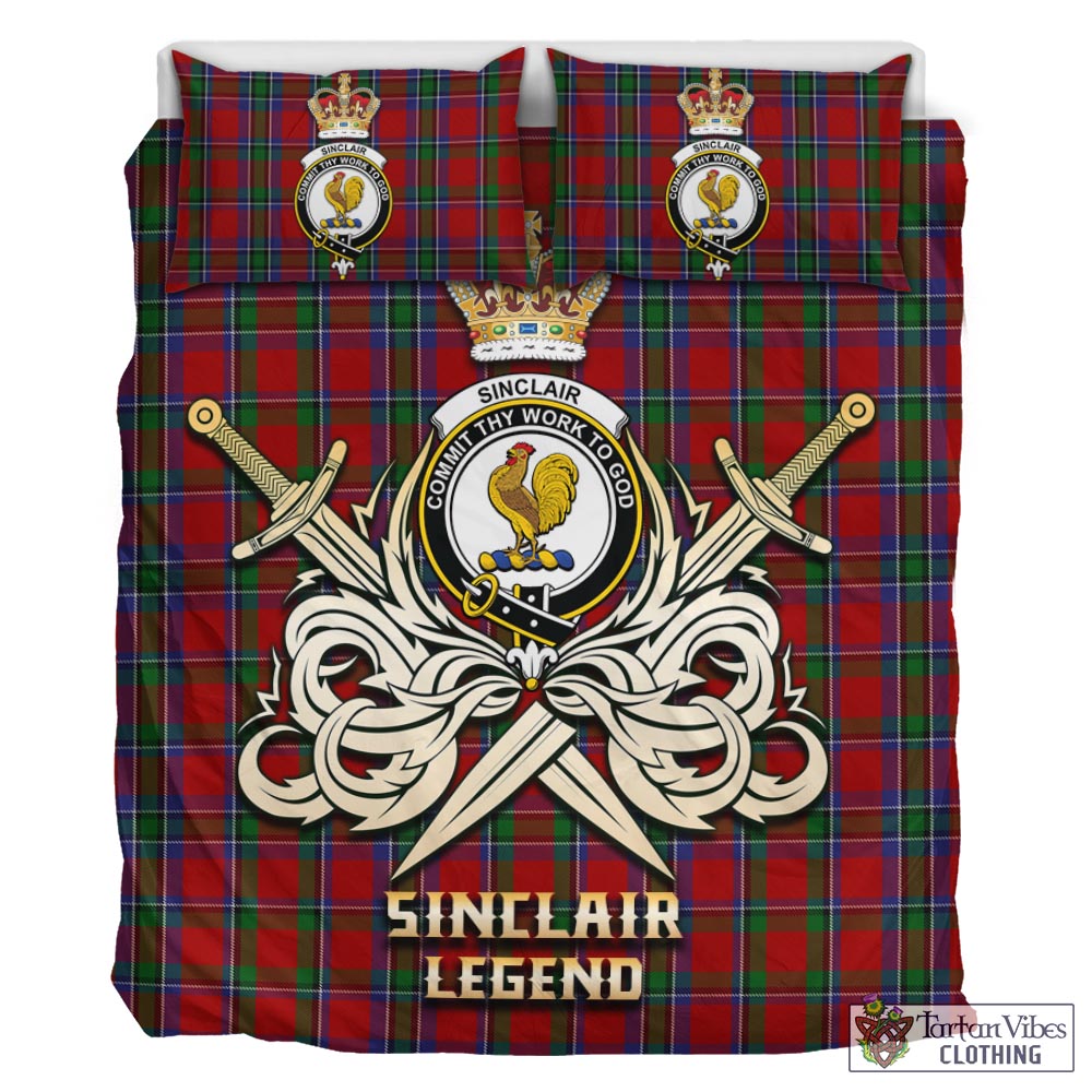 Tartan Vibes Clothing Sinclair Tartan Bedding Set with Clan Crest and the Golden Sword of Courageous Legacy
