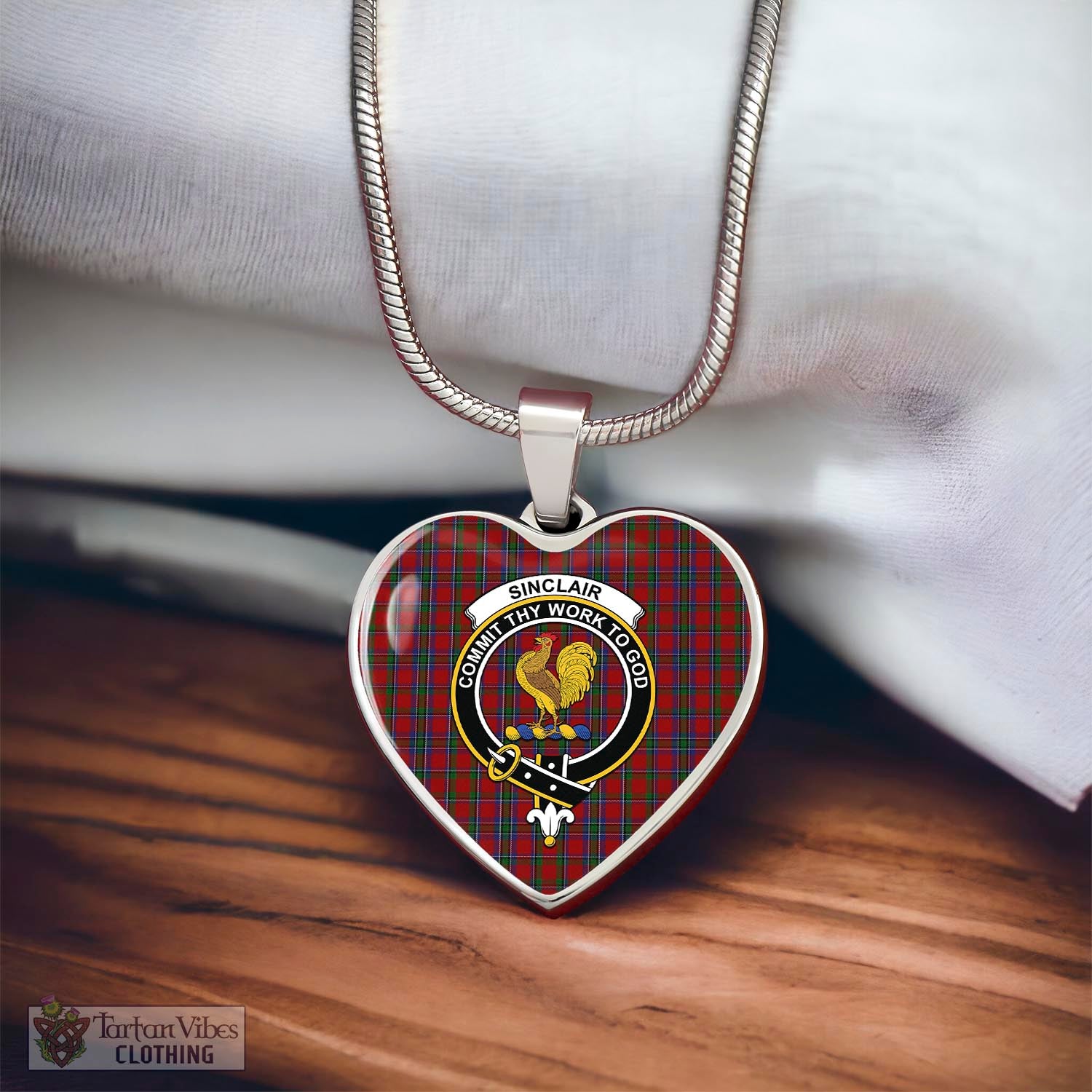 Tartan Vibes Clothing Sinclair Tartan Heart Necklace with Family Crest